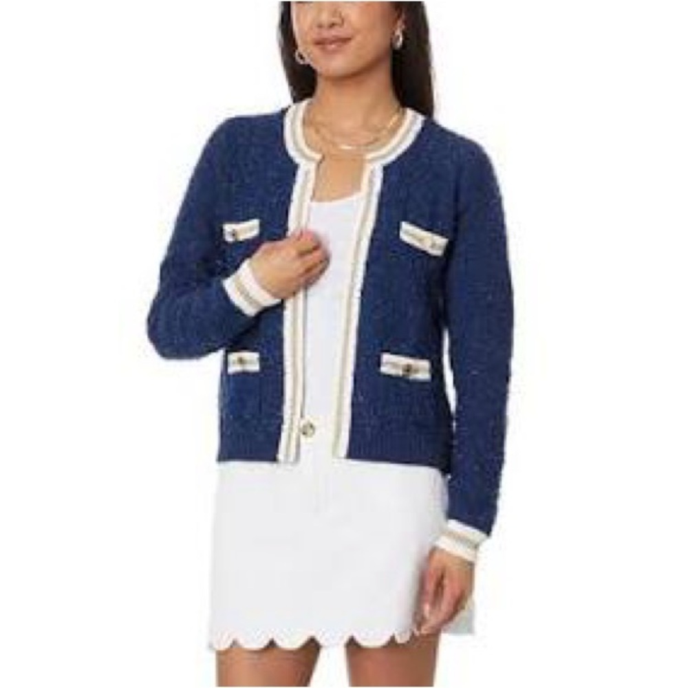 NWT Lilly Pulitzer Nalayna Cardigan sweater jacket in low tide navy -size large